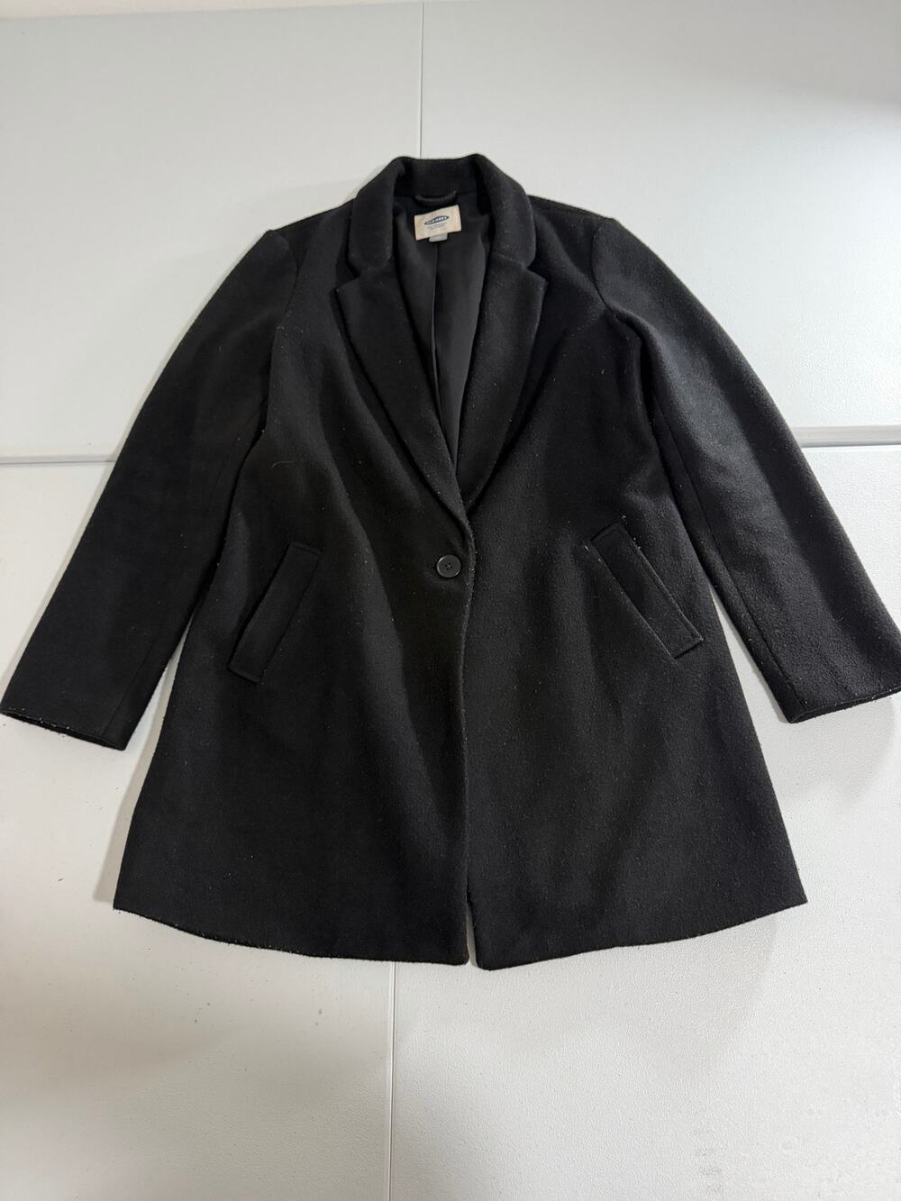 Old Navy Wool Blend Topcoat Womens Medium Black Single Button Long Coat